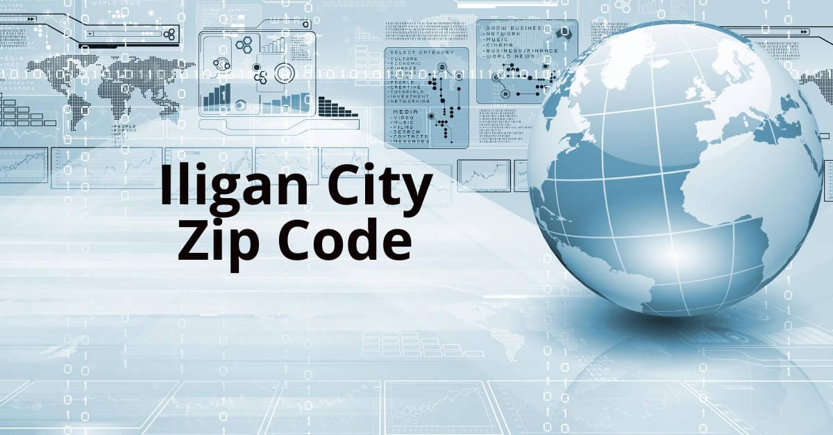 Digital globe and tech graphics featuring Iligan City Zip Code on an Iligan website.